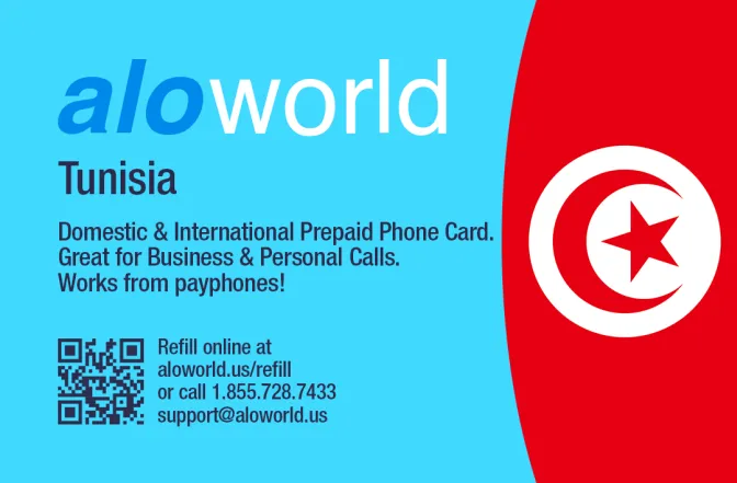 Call Tunisia from United States or Canada cheap and easy with a calling card.